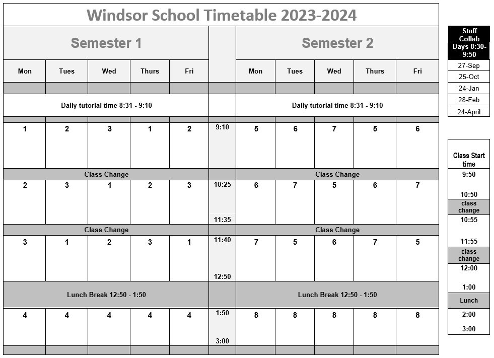 Calendar École Windsor Secondary